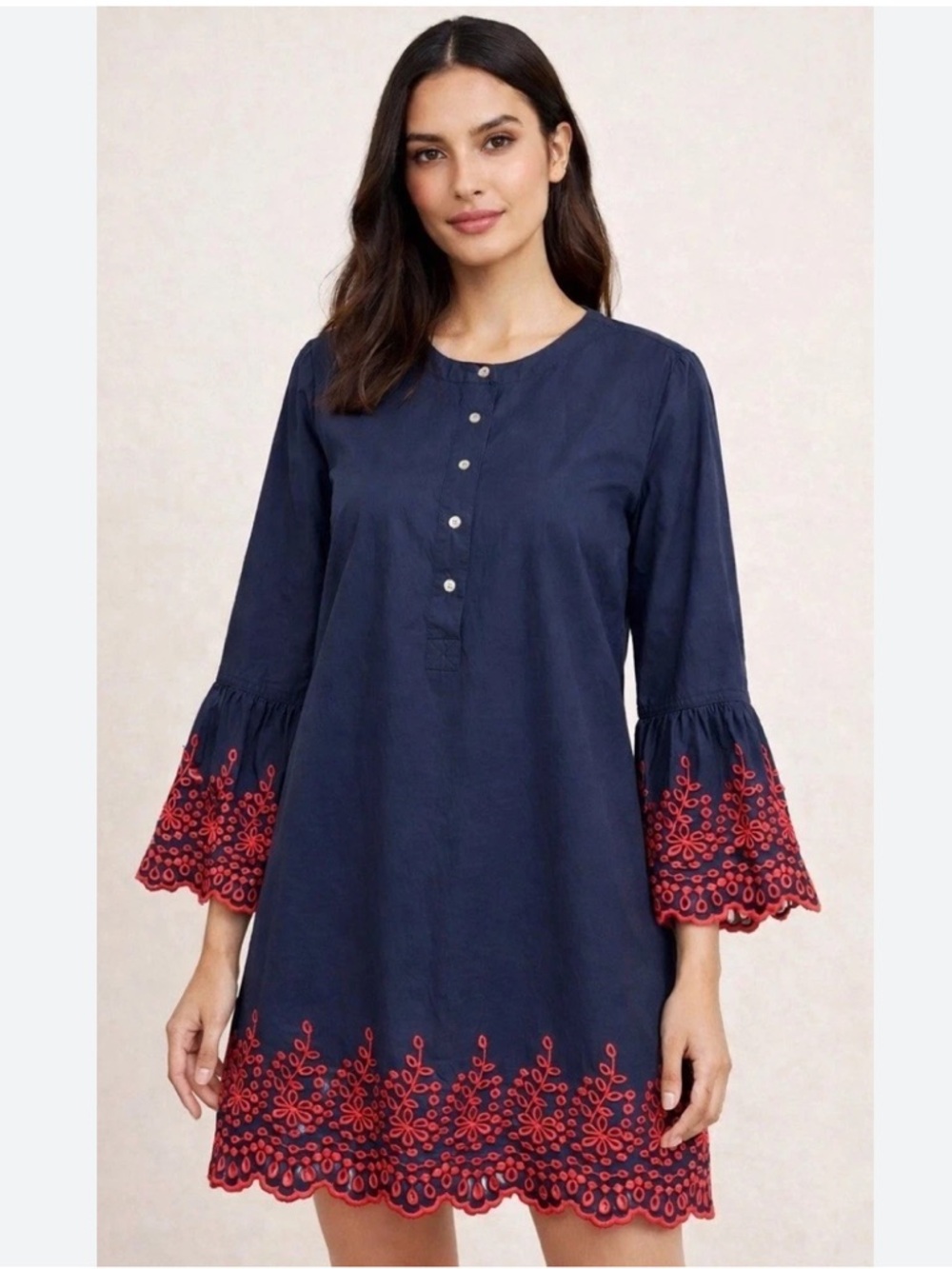 J. Crew Navy Mini Dress with Red Embroidered Trim